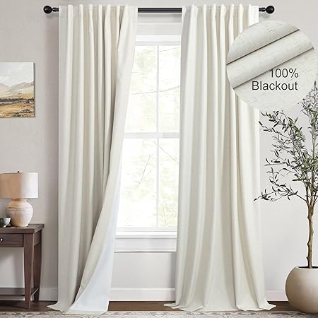 CREAM COLOUR LINEN BLACKOUT CURTAINS FOR LIGHT CONTROL AND HEAT CONTROL FOR LIVING ROOM BY DUBAI BLINDS